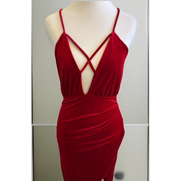 VTG 90s Red Velvet Dress Mini Sexy Goth Prom Party Asymmetric Charlotte RUSSE - Picture 3 of 16